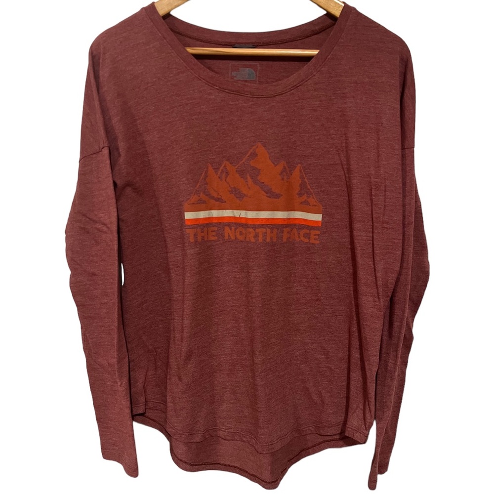 The North Face Heathered Maroon Graphic Long sleeved Shirt Top Sz L
